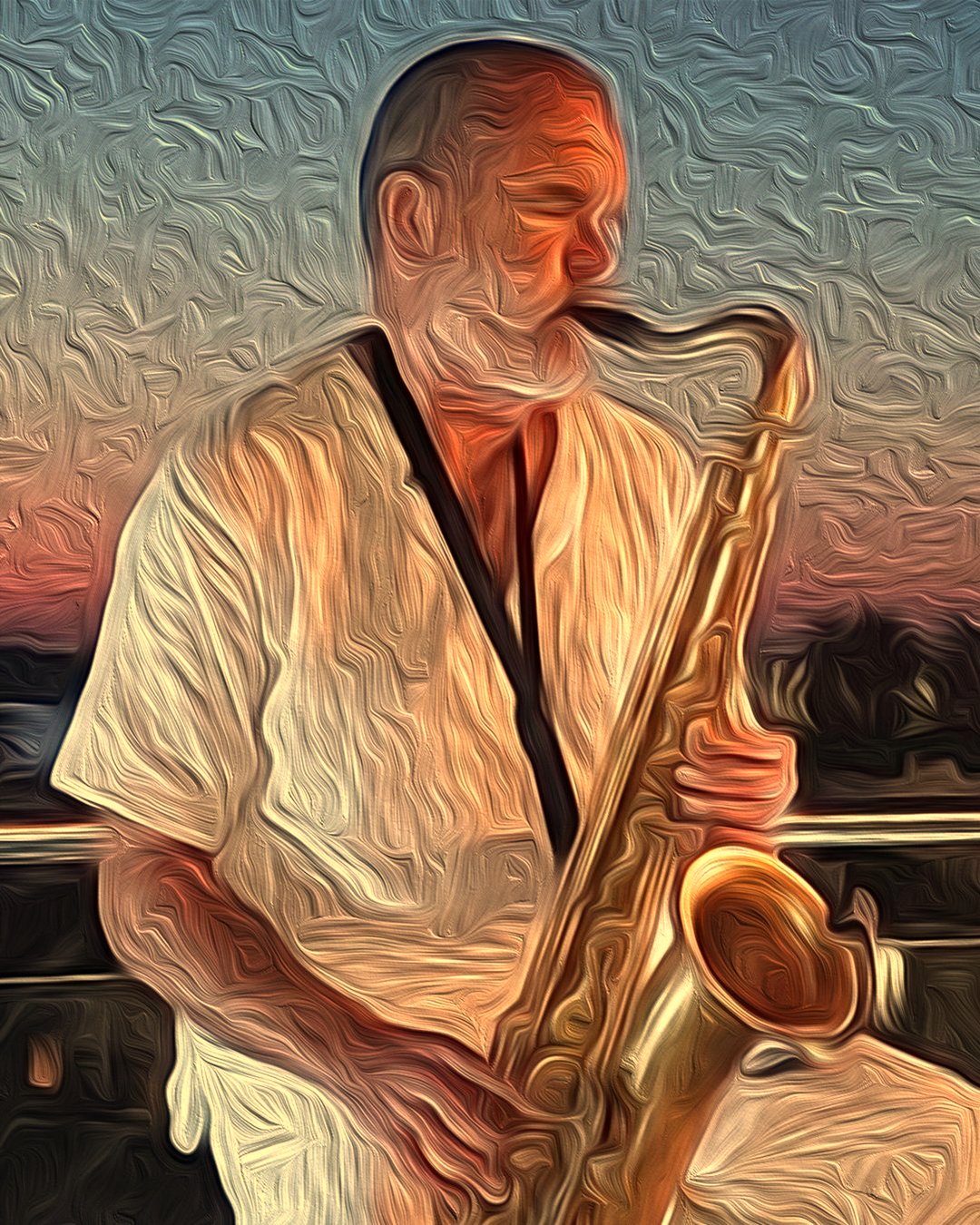 Fer Candel tocando el saxofón al atardecer